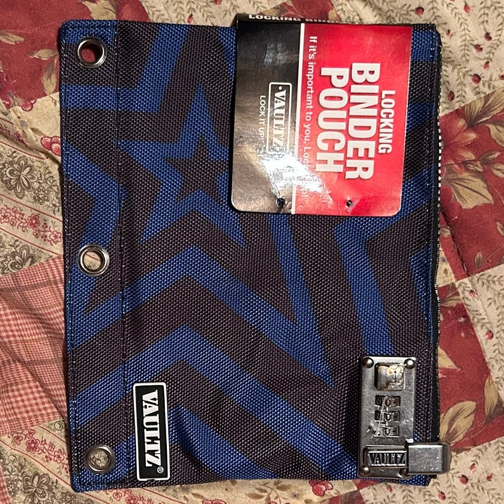 Vaultz Blue and Black Locking Binder Pouch